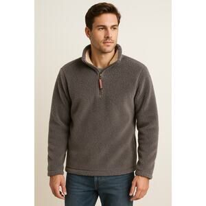 True Grit Men’s Grey Taupe Quarter Zip Fleece Pullover Size Medium